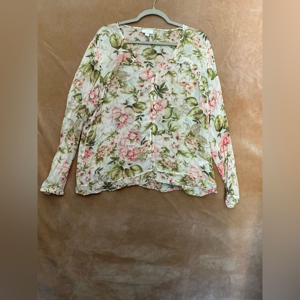 J. Jill‎ Floral Blouse with Pink and Green Accents-Large